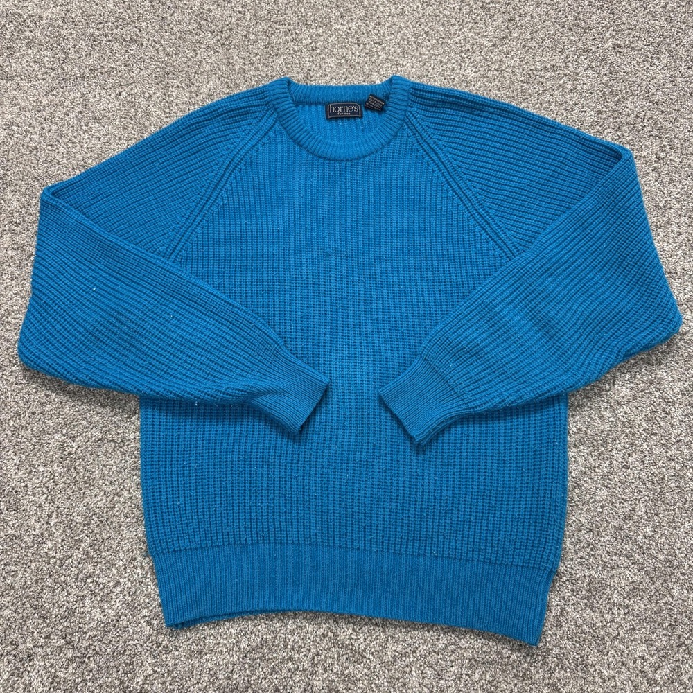 Vintage Horne's Sweater Mens XL Blue Waffle Knit Crewneck Pullover Casual Winter